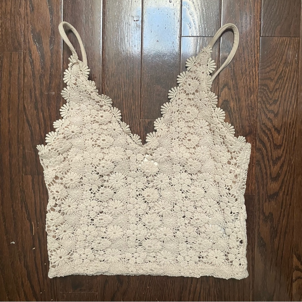 Beige floral lace tank top